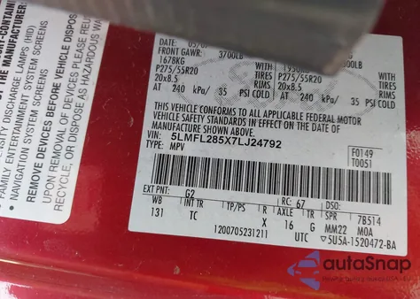 2007 Lincoln Navigator из США, поврежденный, VIN 5LMFL285X7LJ24792